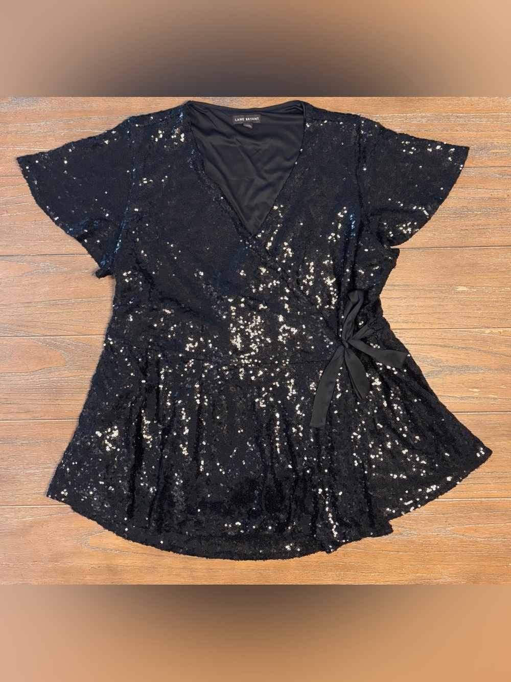 Lane Bryant Black Sequin Wrap-Style Blouse #51